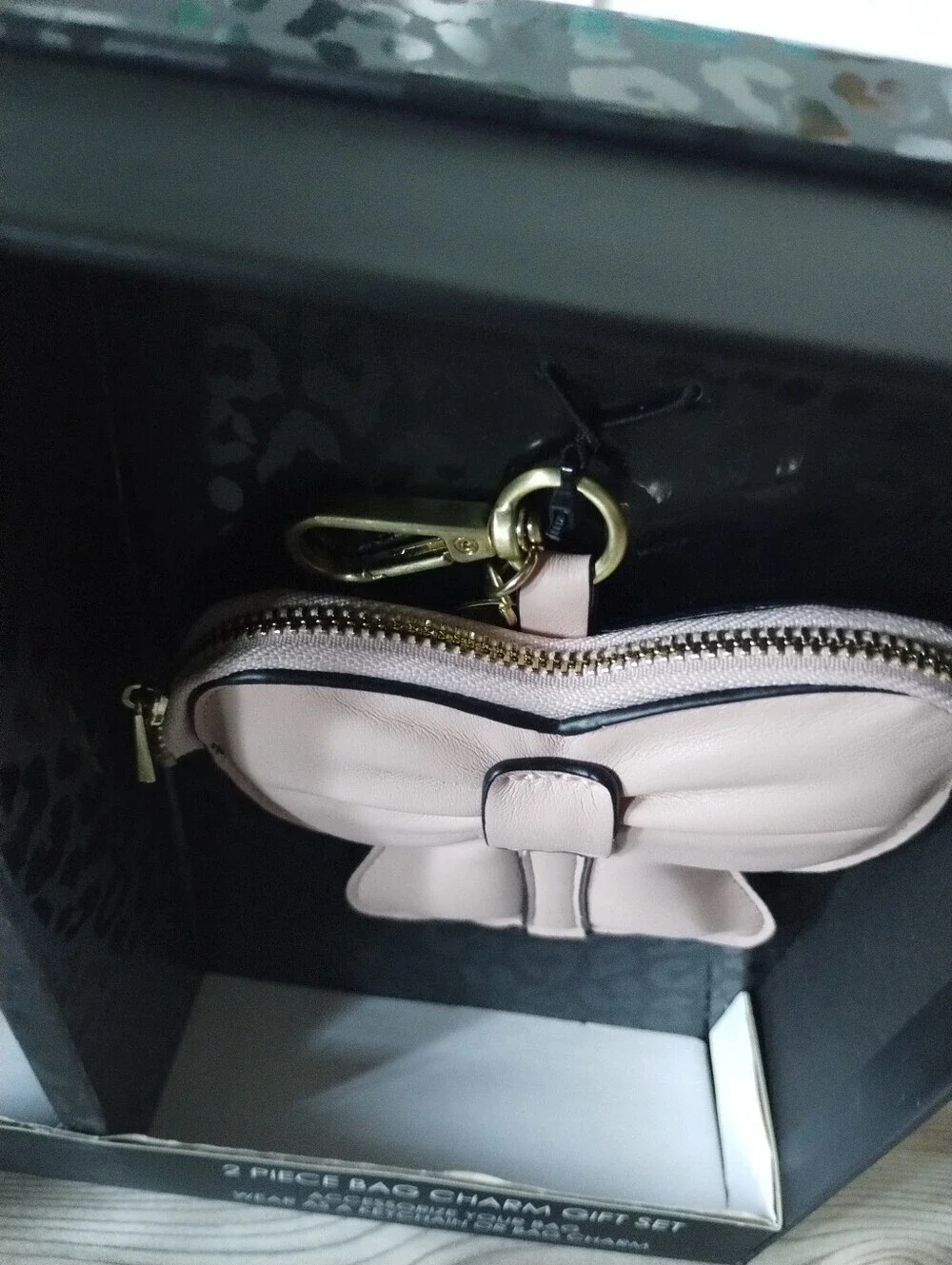 XIIX Two Piece Bag Charm Set Pink Bear And Bow Pouch